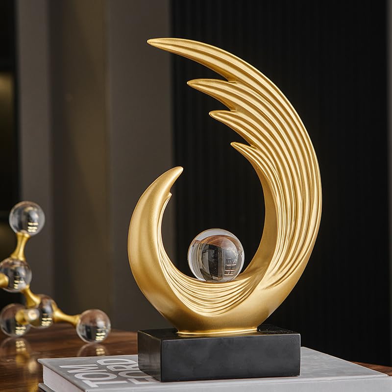 Modern Abstract Art Sculptures, Gold Entryway Table Accents, Black Shelf Decor Accents, Abstract Art Resin Sculpture for Dining Room, Office & Coffee Table – Centerpiece Fireplace Decor (Gold) - color: Gold