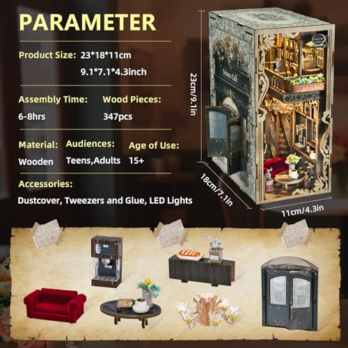 CCCDF Book Nook Kits for Adults and Teens, DIY Miniature Dollhouse Kit 3D Wooden Puzzle Booknook Bookend with LED Light, Gifts for Family, Friends (Saison Café) - style: Saison Café