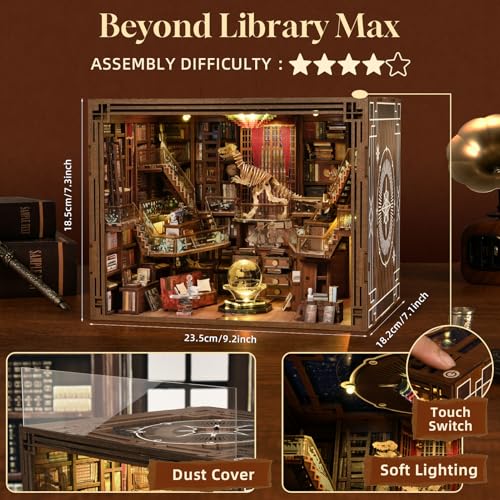 CCCDF DIY Book Nook Kit, Miniature Dollhouse Booknook Kit, 3D Wooden Puzzle Bookend Bookshelf Insert Decor with LED Light for Teens and Adults (Beyond Library Max) - style: Beyond Library Max