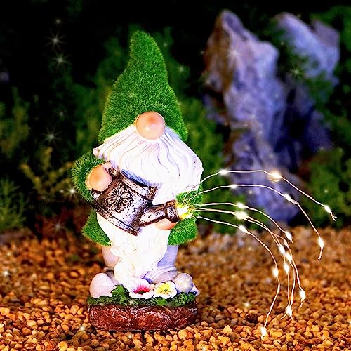 VChymm Flocked Solar Garden Gnomes Outdoor Statues-11.8‘’Outdoor Garden Decor-LED Outdoor Decor Light-Unique Housewarming Gifts Yard Art Sculptures for Patio Lawn Ornaments - color: Kettle Gnome