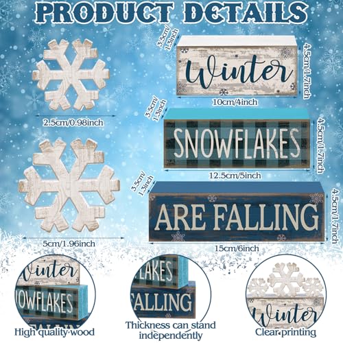 Yuntau 6 Pcs Winter Snowflakes Table Decorations Christmas Snowflake Centerpieces for Tables Winter Tiered Tray Decor Rustic Wood Snow Sign Farmhouse for Wonderland Party Kitchen Shelf Home - style: Snowfake