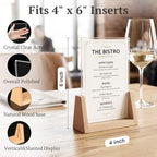 EHWINE 8 Pack 4x6 Acrylic Sign Holder with Wood Base, 2-in-1 Vertical & Slant Back Display, U-Shaped Clear Menu Holder Stand with Non-Slip Base Pads for Table, Desk, Countertop, Restaurant