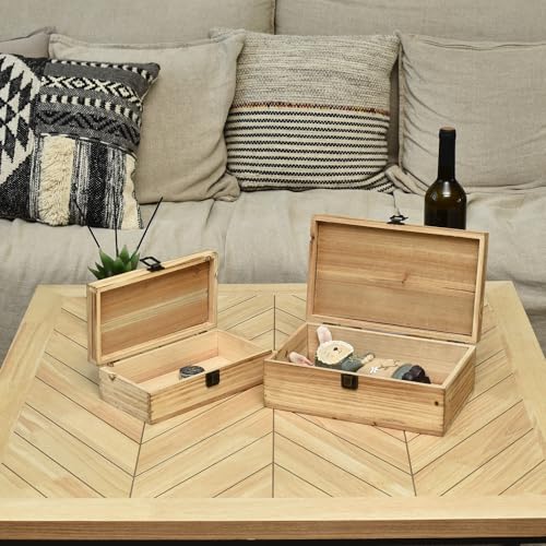 DECOR4SEASON Decorative Storage Boxes with Hinged Lid, 2 Pcs Memory Box for Keepsakes, Wooden Treasure Chest Box, Large Vintage Craft Box Trunk Basket for Men, Kids, Jewelry, (Linen Lid, White) - color: Natural Brown, size: S&M