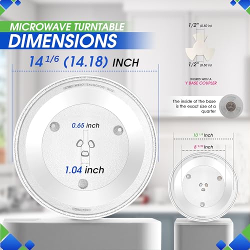Microwave Plate Replacement 14 1/8 inch Fits W10531726 Whirlpool Microwave Glass Plate - Exactly Replaces Rotating Microwave Turntable Plate - Durable Oven Dish Tray For Better Cooking And Reheating - size: 14.18"