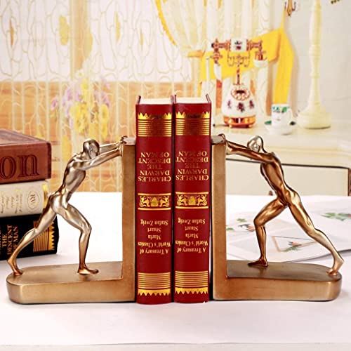 Book Ends, Decorative Heavy Duty Bookends Golden Resin Sculptural Bookend Sets Study Room Living