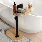 Yumkfoi Bamboo Bathtub Tray Table with Adjustable Height, Freestanding Bath Caddy Tray for Tub Against Wall, Bathtub Side Table for Luxury Bath Home Spa Homewarming - Patent Protected (Natural) - color: Natural