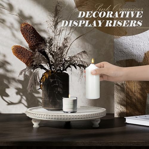 EOSAHR Rustic Beaded Pine Wooden Display Riser - Wood Risers for Display Decorative perfect for Kitchen Table, Plant Stand & Coffee Table - Boho Chic Decor Accent for Home Decor (Distressed White) - color: Distressed White