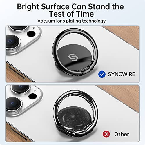 Syncwire Cell Phone Ring Holder Stand, 360 ° Rotation Finger Ring Kickstand Polished Metal Phone Grip Compatible with iPhone, Samsung, LG, Sony - color: Black, size: 1 Pack