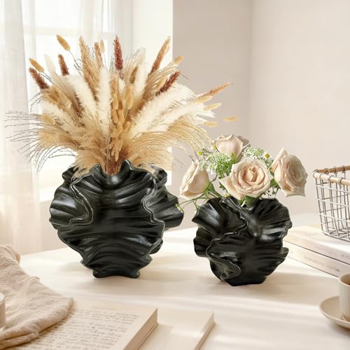Ceramic Vase, Set of 2 Black Vases for Home Decoration, Flower Vase Minimalist Nordic Boho Style for Modern Farmhouse Decor, Living Room; Kitchen; Coffee Table; Dining Table; Office;Bedroom - color: 2 Black Ceramic Vases