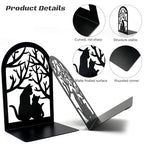 Book Ends, Bookends, Metal Bookend, Cat Decorative Bookends, Bookends for Shelves, Home Decorative Bookends for Heavy Books, Black Non-Skid Book Stopper, 7 x 4.7 x 4 inch (2 Pair)