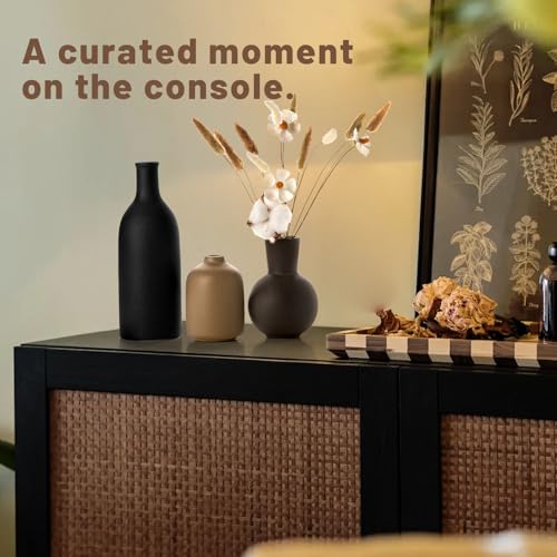 Ceramic Vase, Flower Vases Set of 3 Living Room Decor, Farmhouse Decor, Decorative Vase for Home Coffee Table, Book Shelf, Kitchen, Bedroom Centerpiece Table Decorations - color: Black
