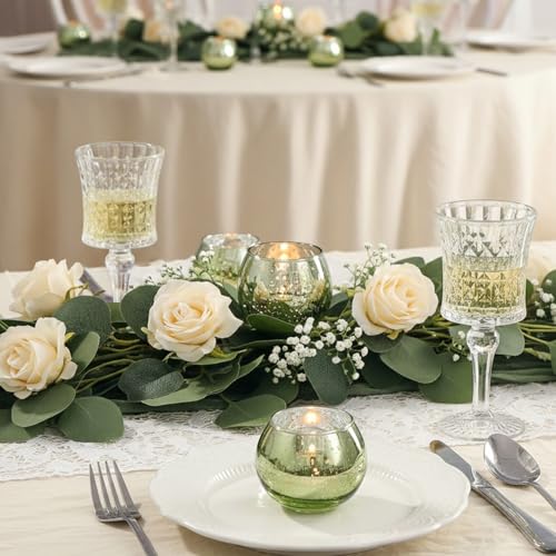 LAMORGIFT 24 Pcs Green Candle Holder for Wedding Decor- Sage Green Mercury Glass Votives for Bridal Shower, Tea Party Table Centerpieces, Vintage Rustic Wedding - color: Green