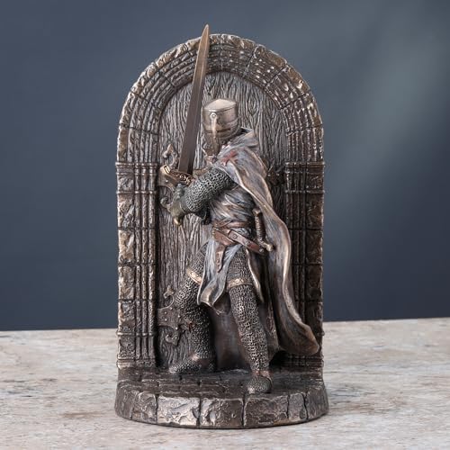 Veronese Design 7 5/8 Inch Maltese Crusader Armored Knight Guarding Door Decorative Bookend Cold Cast Resin Bronze Finish Sculpture Statue