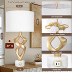 Scenekoy Sculptural Resin Table Lamp Set of 2 with USB Ports for Bedroom Living Room, 31” Big Gold Leaf Marble Base Bedside Lamps, Pull Chains Switch Modern Nightstand Lamp for Home Room Decor - size: 31 inches Gold Leaf -028-SL