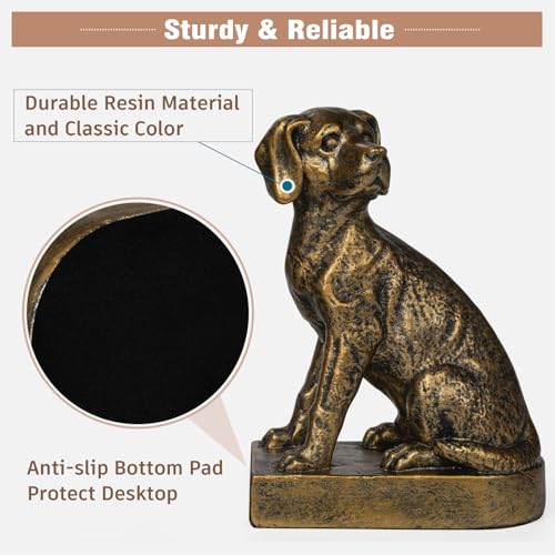Decorative Bookends for Shelves, Dog Book Ends for Heavy Books, Labrador Retriever Statues Bookends for Heavy Books with Anti-Slip Base Book Holders for Home Office Decor (Gold)