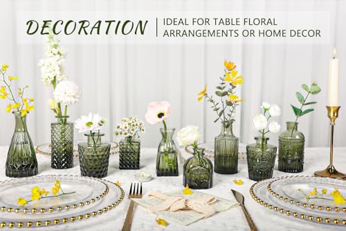 SUPMIND 12pcs Glass Bud Vase Set, Small Green Flower Vases for Centerpieces in Bulk, Mini Vintage Vase for Wedding, Home,Table Decoration - color: Green, size: 12Pcs