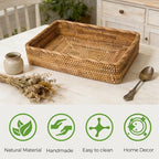 Wicker Storage Tray, Rattan Basket Rectangular for Bathroom Living Room, Decorative Serving Woven Trays Wicker Baskets for Organizing Home Decor L(15.7" × 11") - style: L (15.7" × 11")