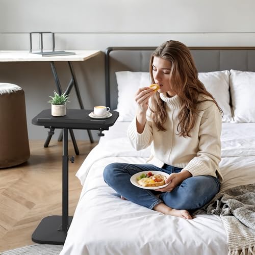 TV Tray Table, Adjustable Height, Flip-Top, Snack Side Table with 360° Swivel and 180° Tilt, C Shaped End Table for Couch, Sofa, Bed, Recliner, Black - color: Black