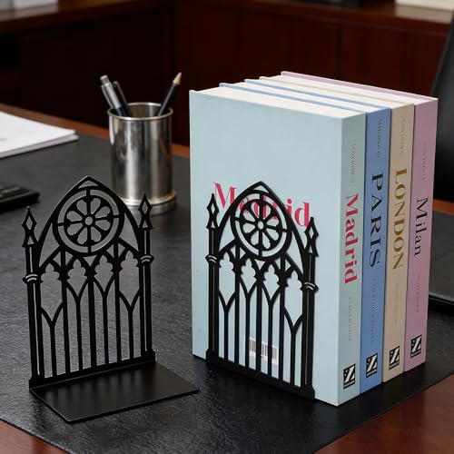 Book Ends, Bookends, Book Ends for Shelves, 2Pair Non Skid Metal Book Divider Decorative Holder, Abstract Art Desgin Book Stopper Supports for Office, Home (3 Pairs Gothic Bookends) - color: 3 Pairs Gothic Bookends