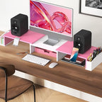 Simple Houseware Desk Dual Monitor Stand Riser with Drawer, Pink - color: Pink