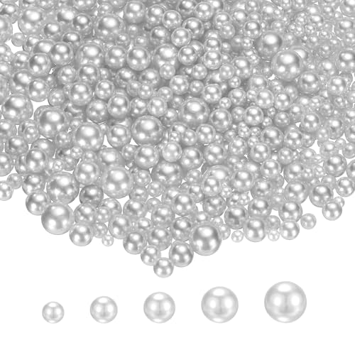 PATIKIL 1000 Pcs No Hole Pearls, 3mm 4mm 5mm 6mm 8mm Mini Round Faux Pearl for Art Crafts Jewelry Making Nail Vase Filler Birthday Wedding Party, Light Gray - color: Light Gray