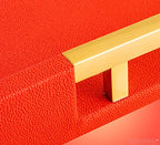 Modern Elegant 17.5"x12" Rectangle Red Shagreen Faux Leather Decorative Tray Ottoman Coffee Table Perfume Living Room Kitchen Serving Tray with Gold Polished Metal Handles by Home Redefined - color: Red/Gold