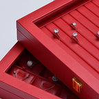 Oirlv Luxury Leather Rings Earrings Organizer Tray with Clear Lid Jewelry Display Box with Acrylic Lid Stackable Jewelry Box Drawer Inserts - color: Red, size: 10 Slot