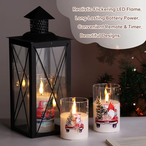 Eywamage Christmas Glass Flameless Candles with Remote, Flickering LED Pillar Candles Holiday Table Decor Gift Set of 3 - color: Red Truck
