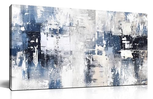 Prepeyssee White and Blue Abstract Canvas Wall Art for Living Room Bedroom Home Office Large Modern Grey Abstract Canvas Prints Picture Ready to Hang Size 20x40 - color: white, size: 20L" x 40W"