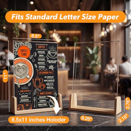 Acrylic Sign Holder 8.5 x 11 with Wood Base 3 Pack, Anti-Slip Silicone Bottom Menu Stand for Table, Clear Double Sided T-Shape & Slanted L-Shape Flyer Display for Office, Restaurant, Wedding - color: 3pk
