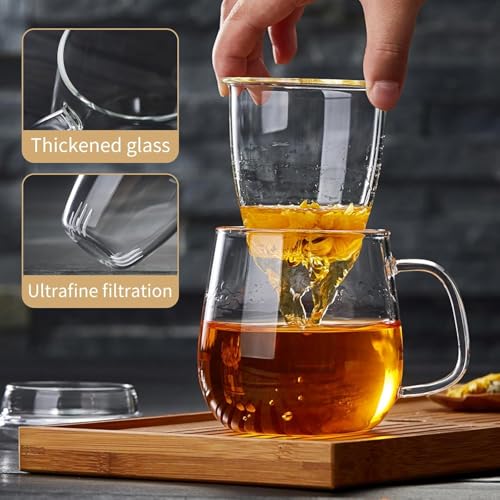 DOPUDO Large Glass Tea Cup, 34 oz Borosilicate Glass Tea Mug with Infuser and Lid, 1000ML Clear Tea Cups for Brewing Scented Tea and Tea Bag. - size: 34 Ounces