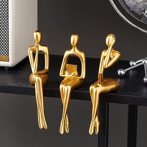 XINXUAN Gold Statue Home Decor - Modern Bookshelf & Desk Decor - 3 Piece Set - color: Gold