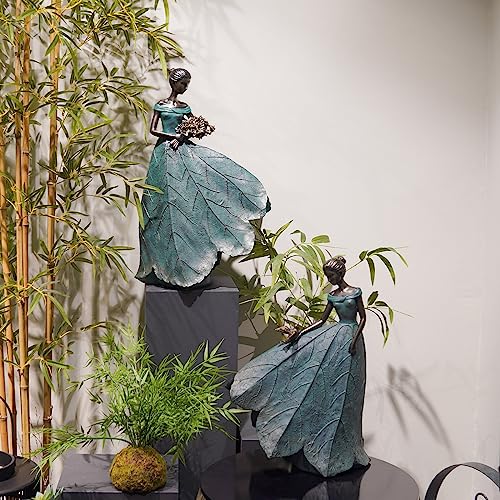 Guichifun Fairy Statue Collection Home Decoration - 22IN Leaf Angel Girls Resin Large Home Decor for Outside or Inside Rustic Garden Outdoor Yard Fantasy Figurines Gift 13.75 x 8.75 x 22 Inch - color: Green-flower, size: X-Large