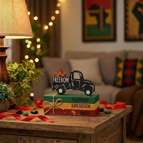 Smile Juneteenth Freedom Truck Wooden Desktop Decor - 4 Piece African American Black Pride Table Signs - Home Office Shelf Accents - Black History Month Gifts for Men, Women - style: Juneteenth