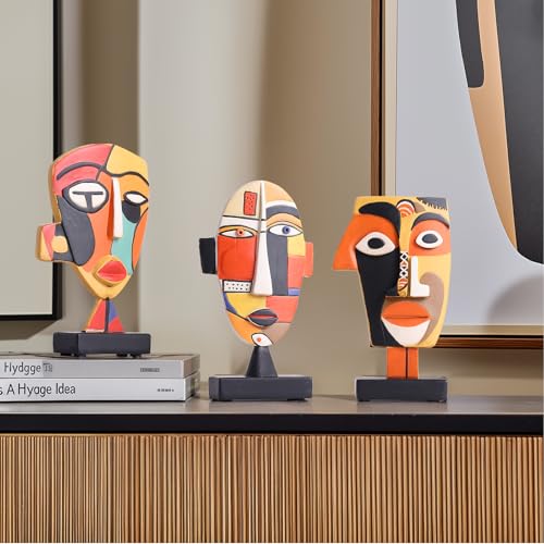 9.8“ Resin Abstract Coffee Table Sculptures, Handcrafted 3 PCS African Art Tribal Figurines Weird Art Decor, Modern Design African Statues for Home, Office, Living Room, Bookshelf, Cabinets Accent - size: Large