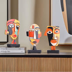 9.8“ Resin Abstract Coffee Table Sculptures, Handcrafted 3 PCS African Art Tribal Figurines Weird Art Decor, Modern Design African Statues for Home, Office, Living Room, Bookshelf, Cabinets Accent - size: Large