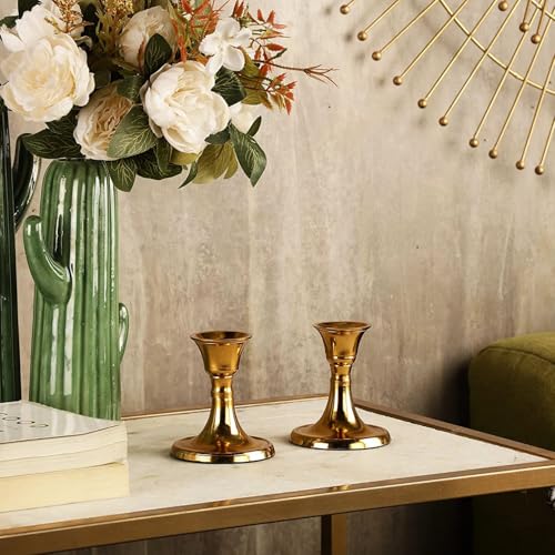Rely+ Candlestick Holders Set of 2 Mini Stand Dinning Table Centerpiece Candle Holders Taper Candlesticks Holders Decor Home Candle Holder for Mantel Decorations (Gold) - color: Gold