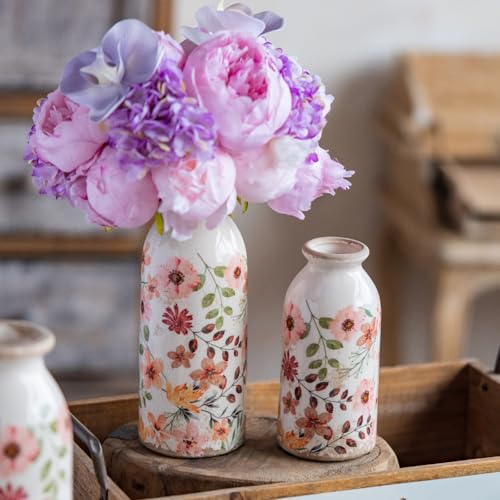 Vintage Vase Set of 3, Ceramic Vintage Flower Vases, Chinoiserie Decorative Home Decor Retro Floral Vase Rustic Farmhouse Decor for Table Bookshelf Mantel Kitchen Living Room Office - Colorful Daisy - color: Colorful Daisy, size: set of 3