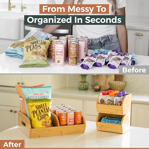 Potato and Onion Storage Bin – Stackable Ventilated Bamboo Storage System for Kitchen Counter or Pantry – Multi-Level Produce Organizer for Garlic, Fruits & Vegetables