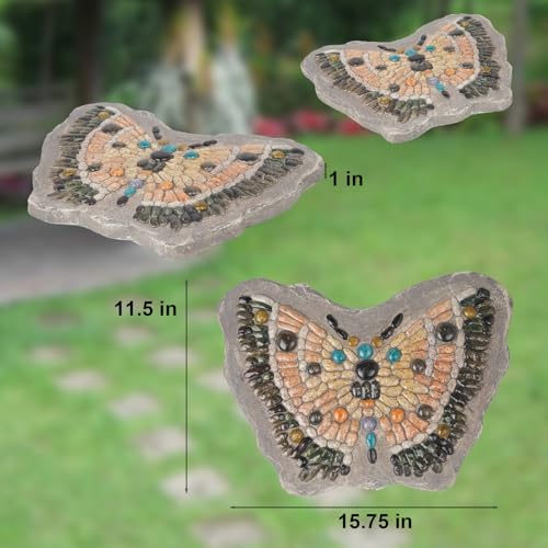 Garden Stepping Stones Outdoor - Resin Pebble in Butterfly Shape Stepping Stone Decorative Stone Bright Color Memories Pavers Outdoor for Garden Yard Multicolor 15.75 * 11.5 * 1 Inch - color: Colorful