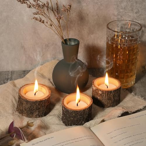 SHENLIU 20 PCS Wooden Tea Light Candle Holders, Rustic Wood Votive Candle Holders, Rustic Wood Votive Candles Holder for Table Decoration Vintage Tealight Holder Candles Stands Bulk for Wedding
