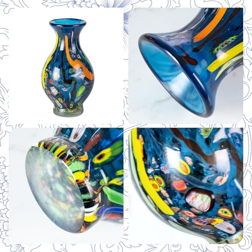 KAMMAK Colored Glass Vase, Beautiful Hand Blown Decorative Vase, Modern Art Vase for Flower Mantle Dining Table Centerpiece, Entryway Living Room Wedding Decoration (JG2070) - style: JG02070