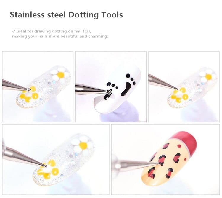 FULINJOY 5PCS Dual-Ended Nail Art Sculpture Pen Dotting Tools, Silicone Nail Polish Brushes Stainless Steel Carving Drawing Dotting Tool, Acrylic Rhinestone Handle, Nail Art Tools - size: 5PCS