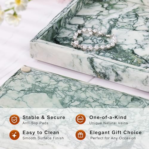 Marble Bathroom Tray for Countertop & Home Decor, Natural Decorative Marble Tray for Jewelry & Perfume Organizer, Luxury Stone Vanity Trays for Dresser, Kitchen Counter, 12" x 8", Jade Green - color: Jade Green