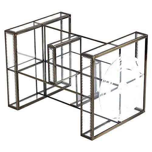 Hersoo 360 Rotating Glass Makeup Organizer, Spinning Vanity Cosmetic Storage with Multi-Layer Compartments, Luxury Countertop Rotating Makeup Holder for Skincare, Perfume, Cosmetics - color: Brass