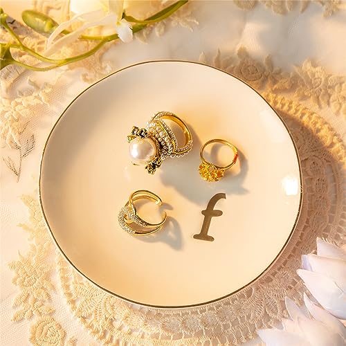 Ceramic Ring Holder for Jewelry, Jewelry Tray, Ring Dish, Aesthetic Room Decor, Engagement Gifts Bride Gifts Wedding Gifts for Women, White, 4.75"(F) - color: F