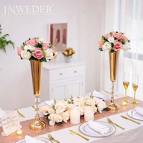Metal Gold Trumpet Vase - 2 Pcs Tall Tabletop Vases for Centerpieces, 20.8in, Flower Stand for Wedding, Birthday, Home Decor