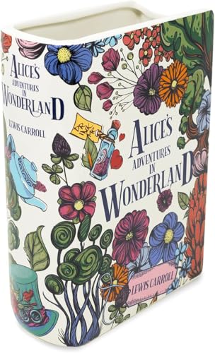 Steel Mill & Co Original Large Book-Shaped Decorative Vase, Ceramic Vases for Home Decor, Cute Bookshelf Decor, Unique Vase for Book Lovers, Alice's Adventures in Wonderland - Floral Nonsense