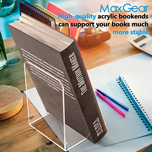 MaxGear Acrylic Bookends - Clear Decorative Heavy Duty Non-Skid Book Stoppers (6 Pieces, Large)