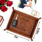 Engraved Leather Tray with Custom Name, Personalized Anniversary Idea for Him and Her, Jewelry Organizer Tray for Dresser, Desk, Nightstand, Office Keepsake Box for Men, Husband - style: Anniversary